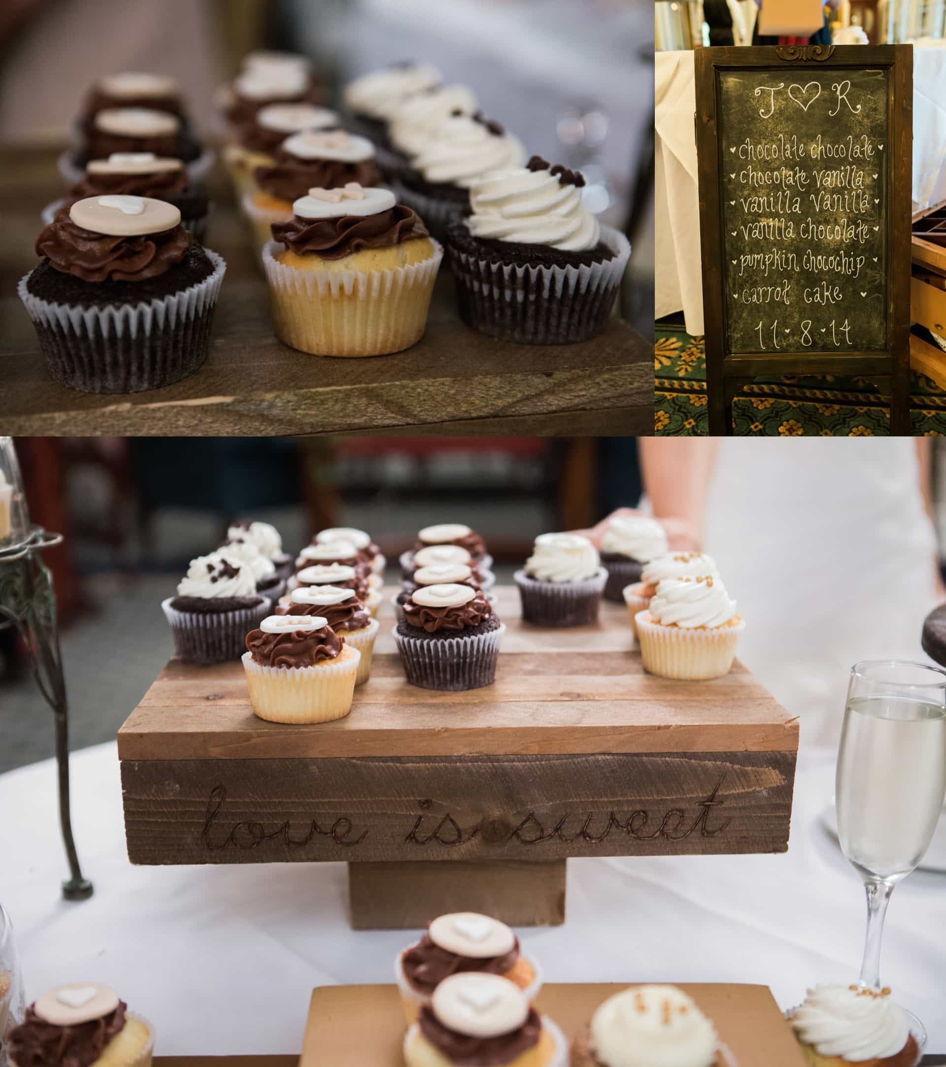 wedding cake and cupcakes 