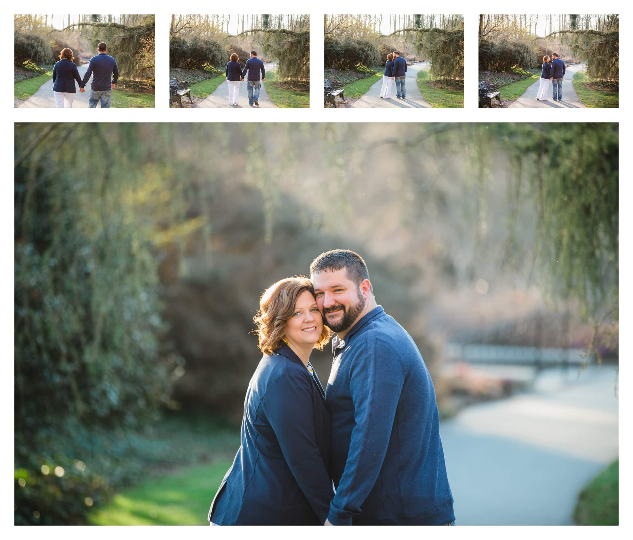 Biltmore Engagement pictures| Couple under an archway of an evergreen tree in Asheville NC