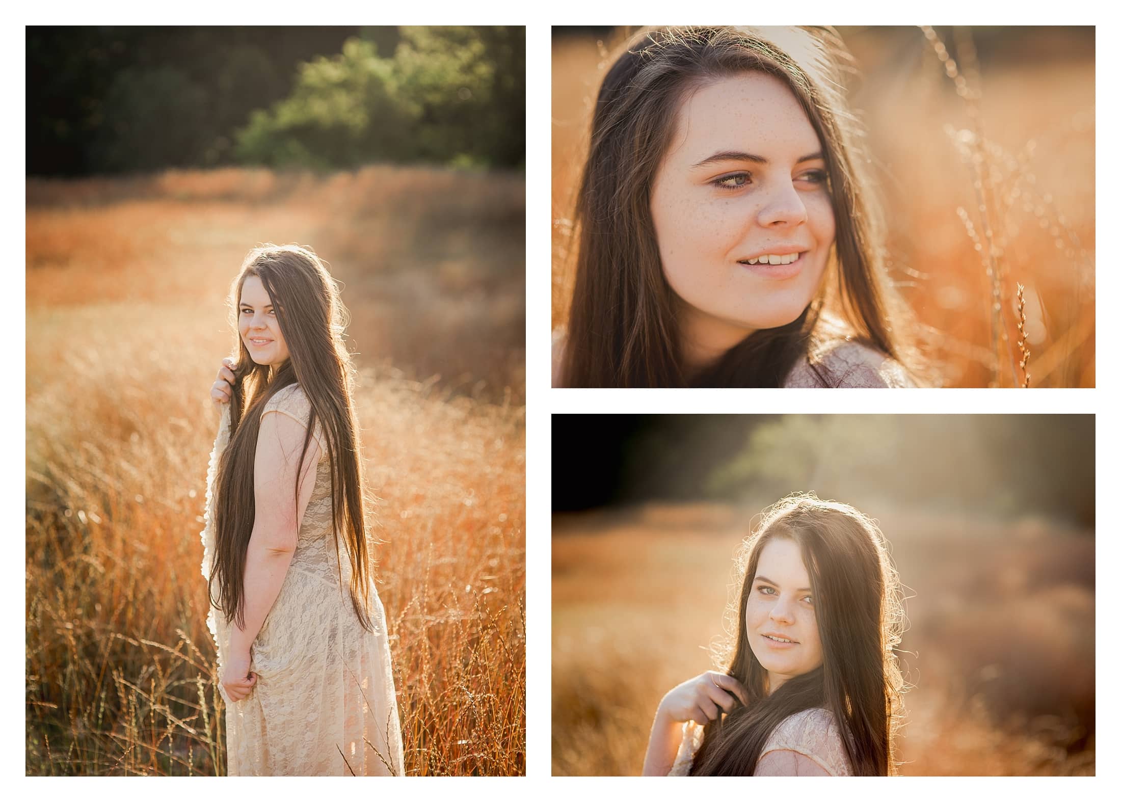 Senior photography in a field, portraits at sunset