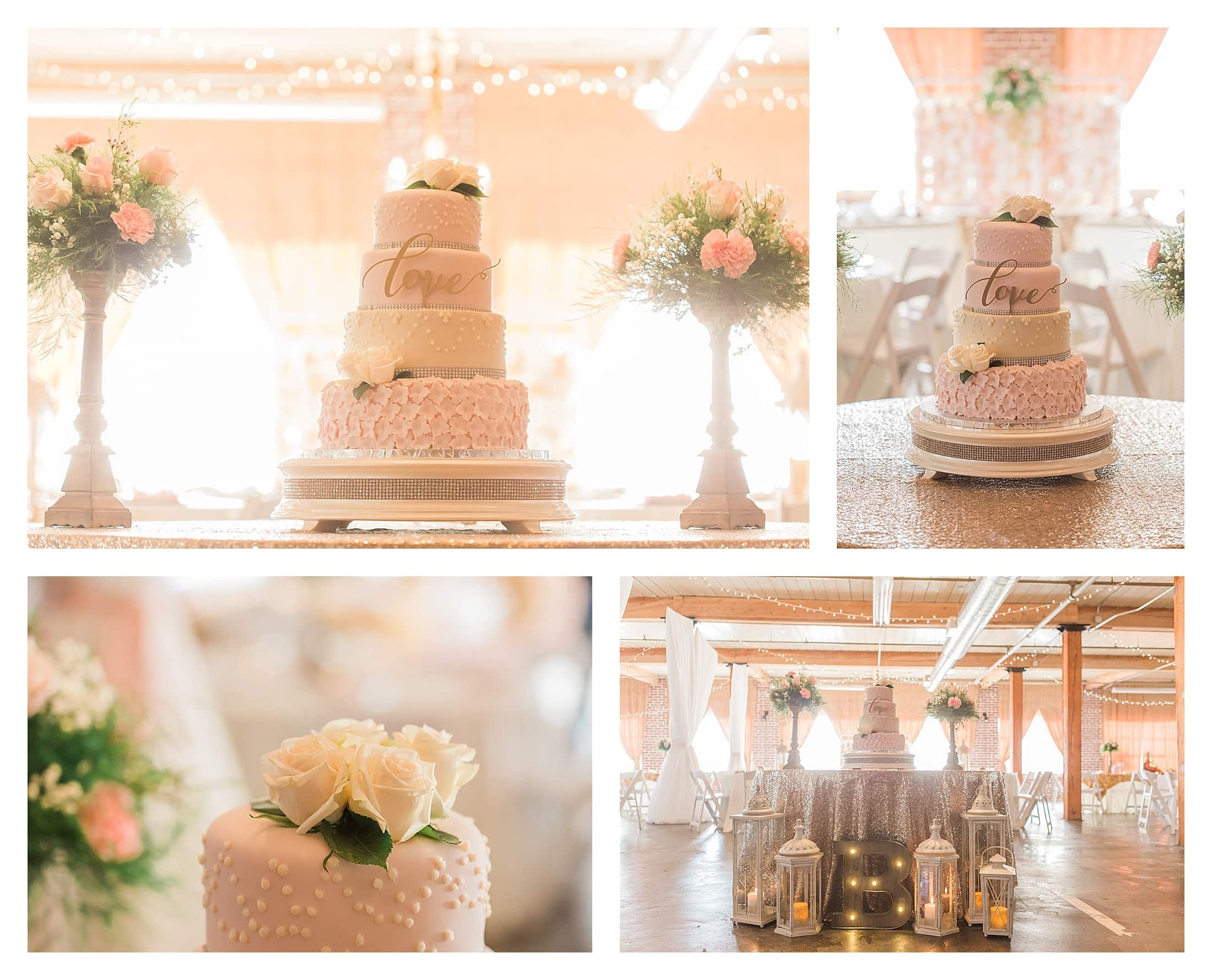 Blush, Gold and white wedding cake