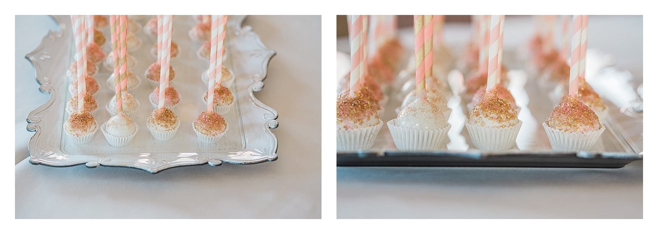 White, pink and gold wedding cake pops