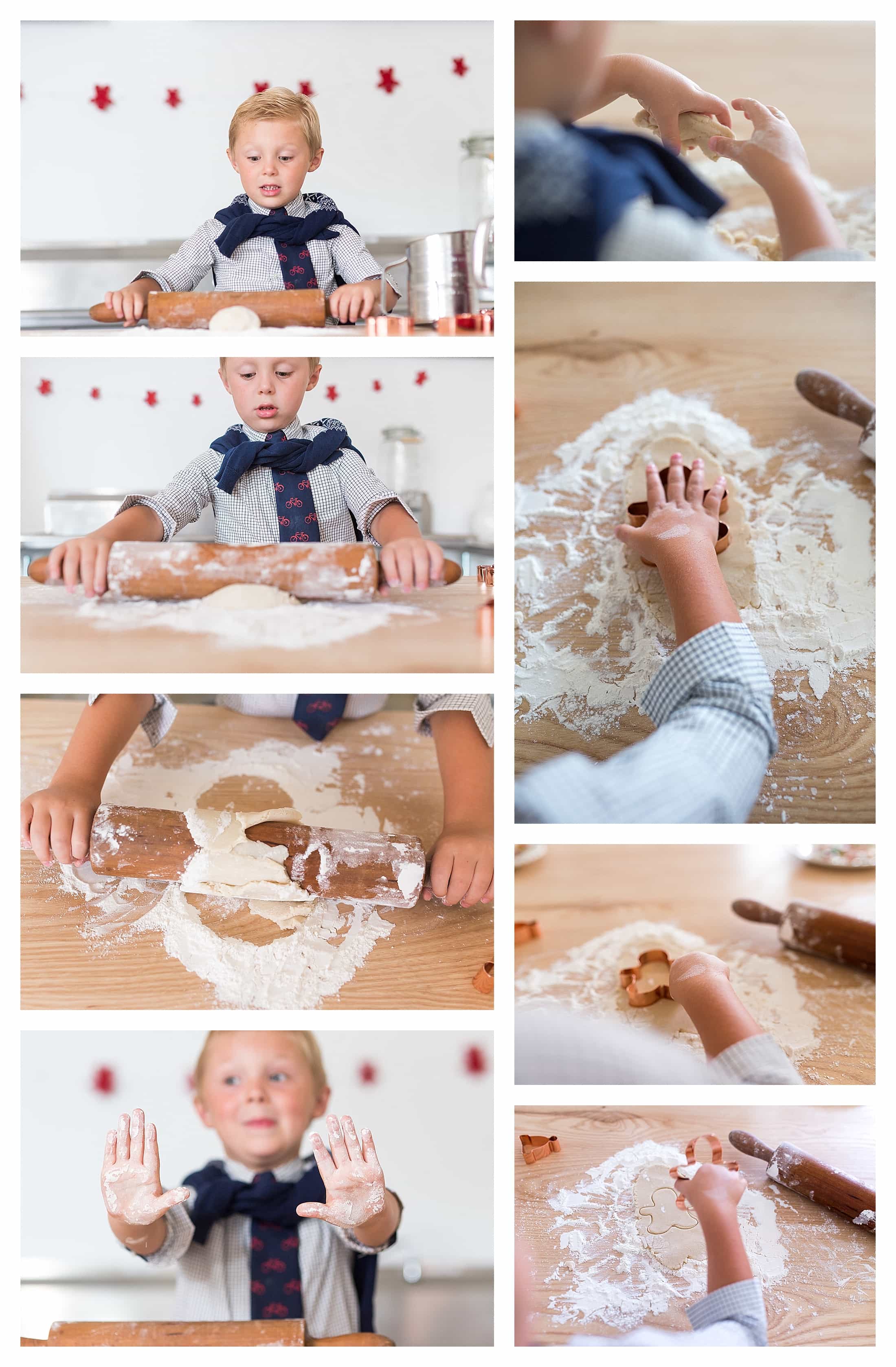 Child rolls and cuts cookies out