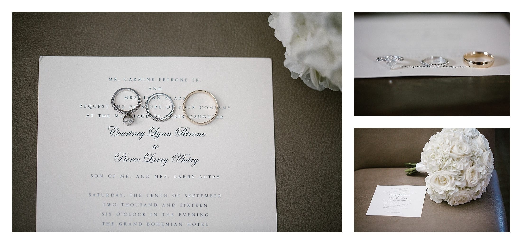 Invitation and rings taken at Asheville Wedding by Kathy Beaver Photography.