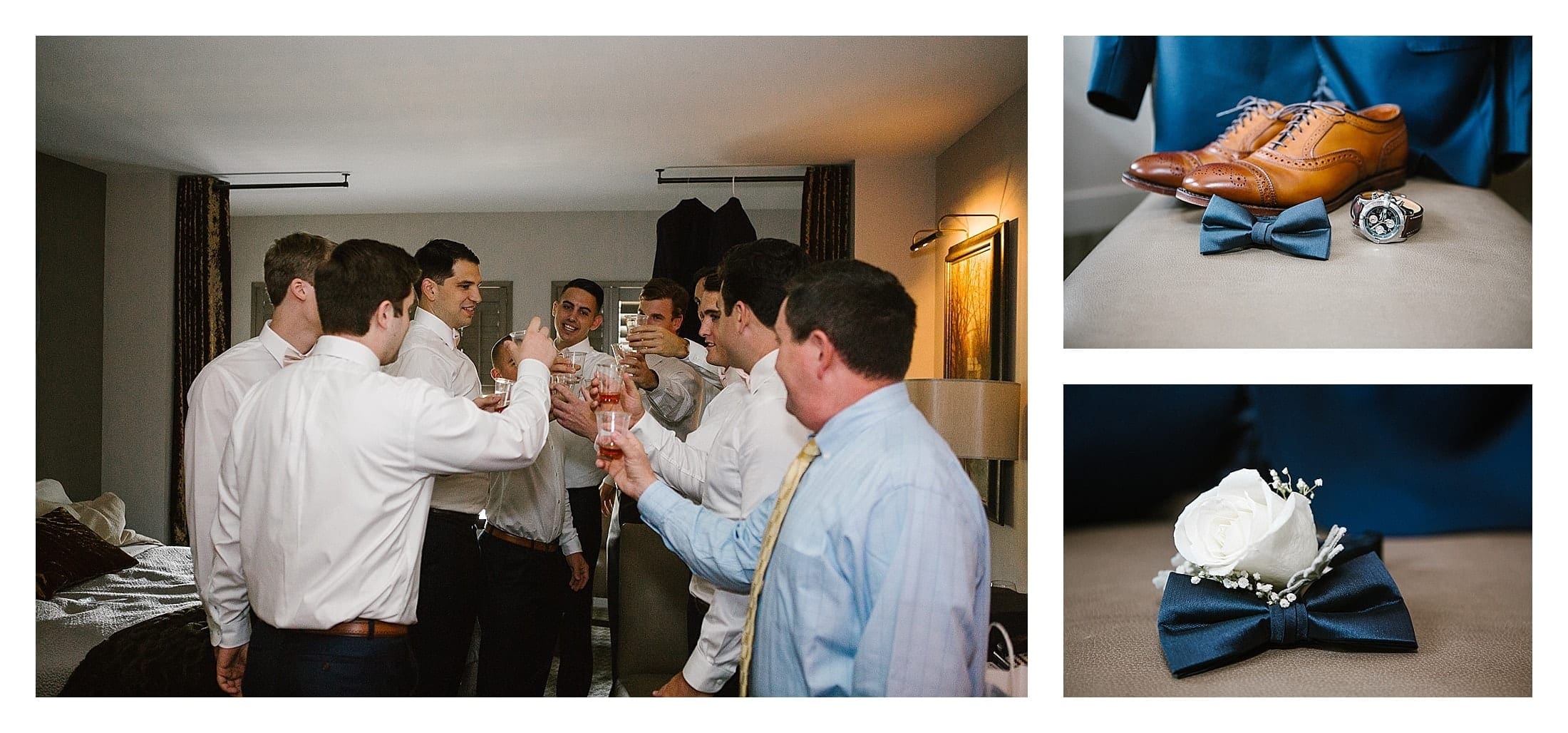 Groomsmen getting ready and laughing. Wedding photos by Kathy Beaver Photography.