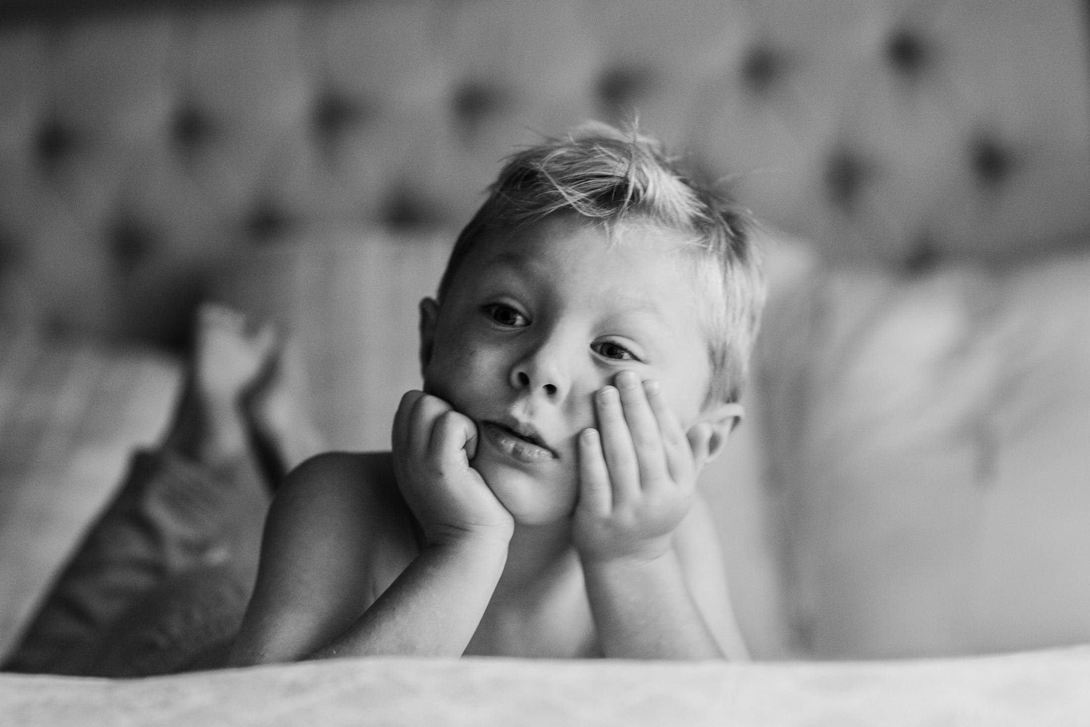 4 year old black and white portrait