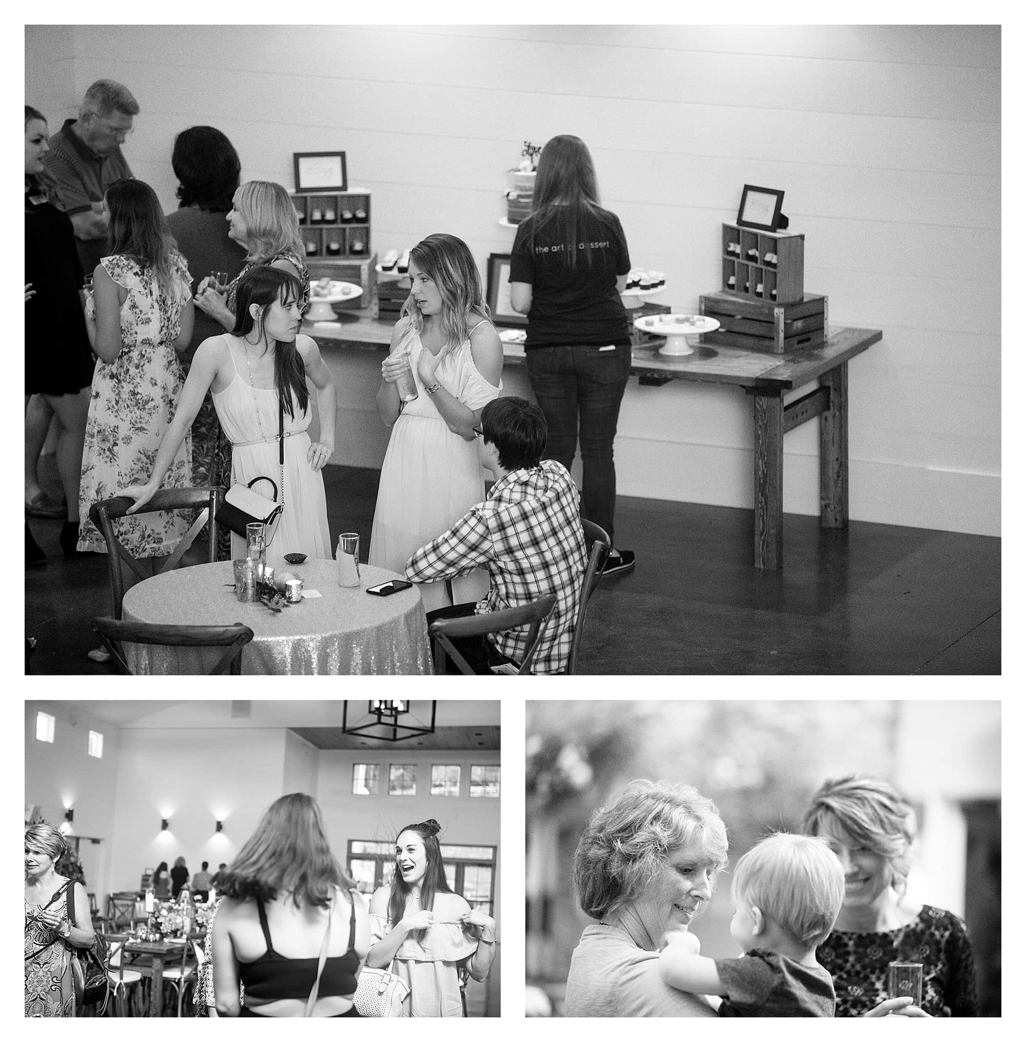 Black and white photo of guests mingling