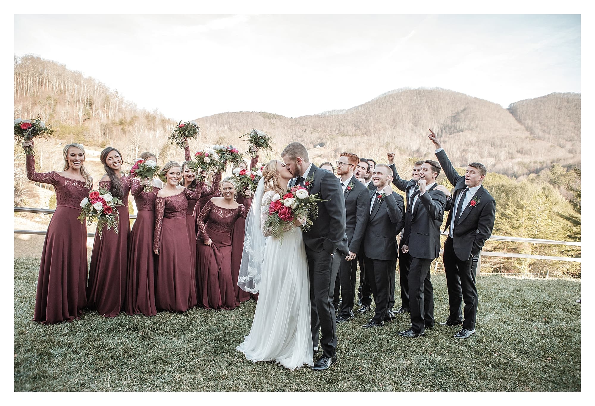 Bridal Party Cheers on bride and groom