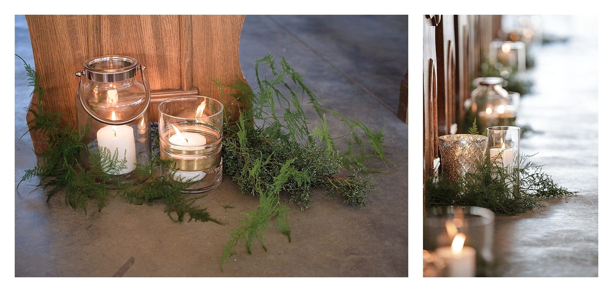 Winter wedding ceremony w candles and greenery