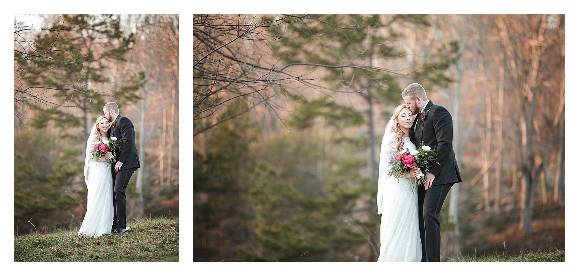 Winter Sunset views with bride and groom