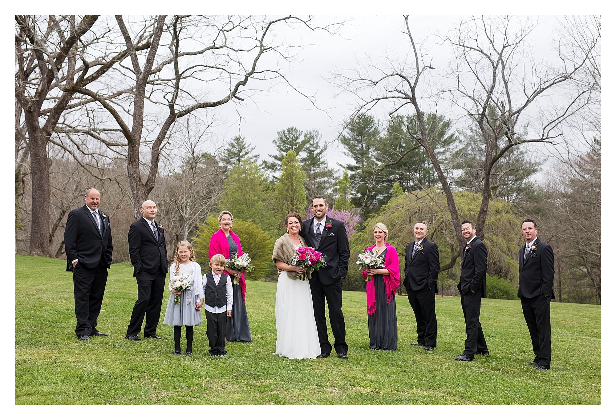 bridal party with pink accents