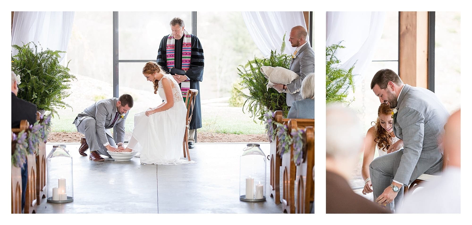 Bride and groom wash feet
