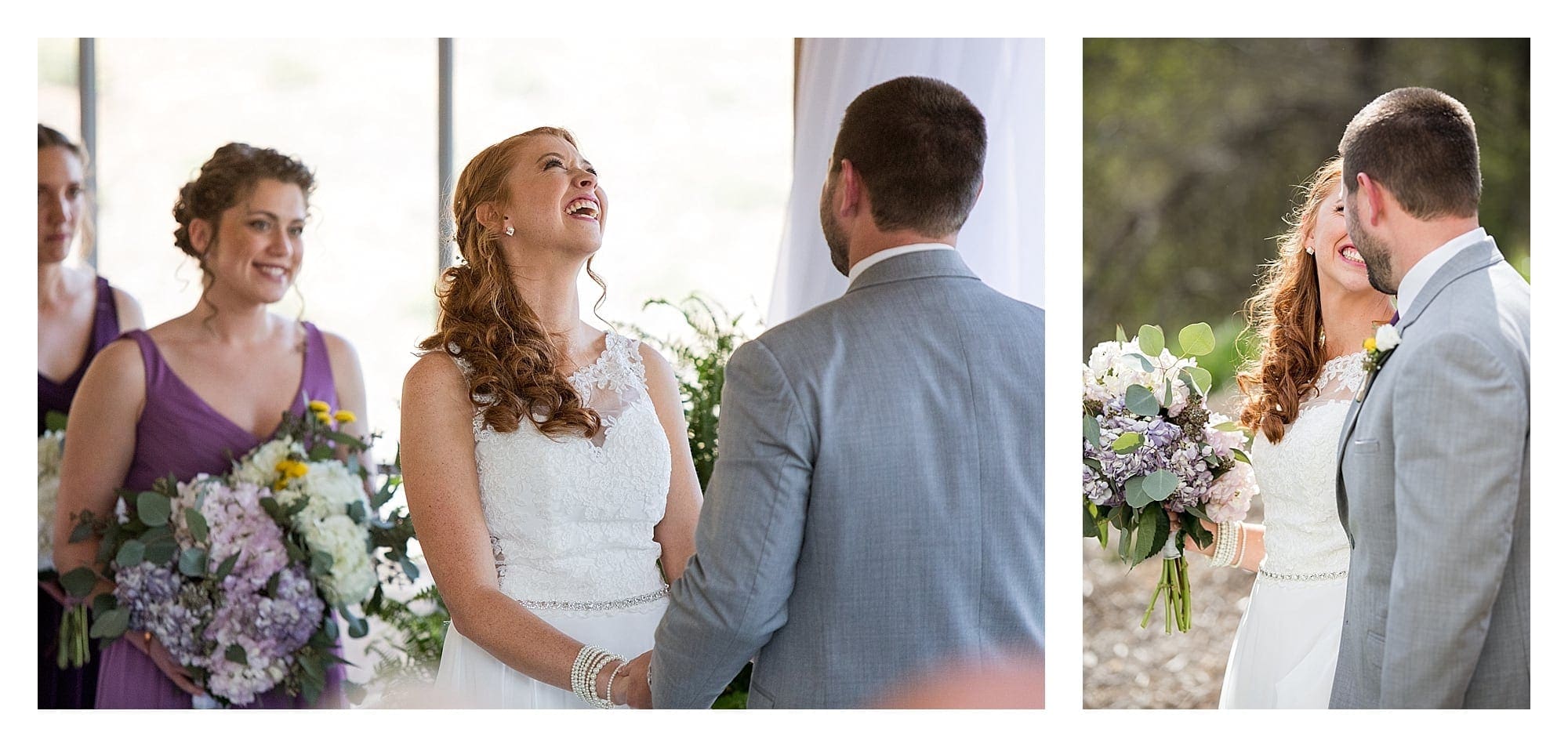 Bride and groom laugh during wedding ceremony