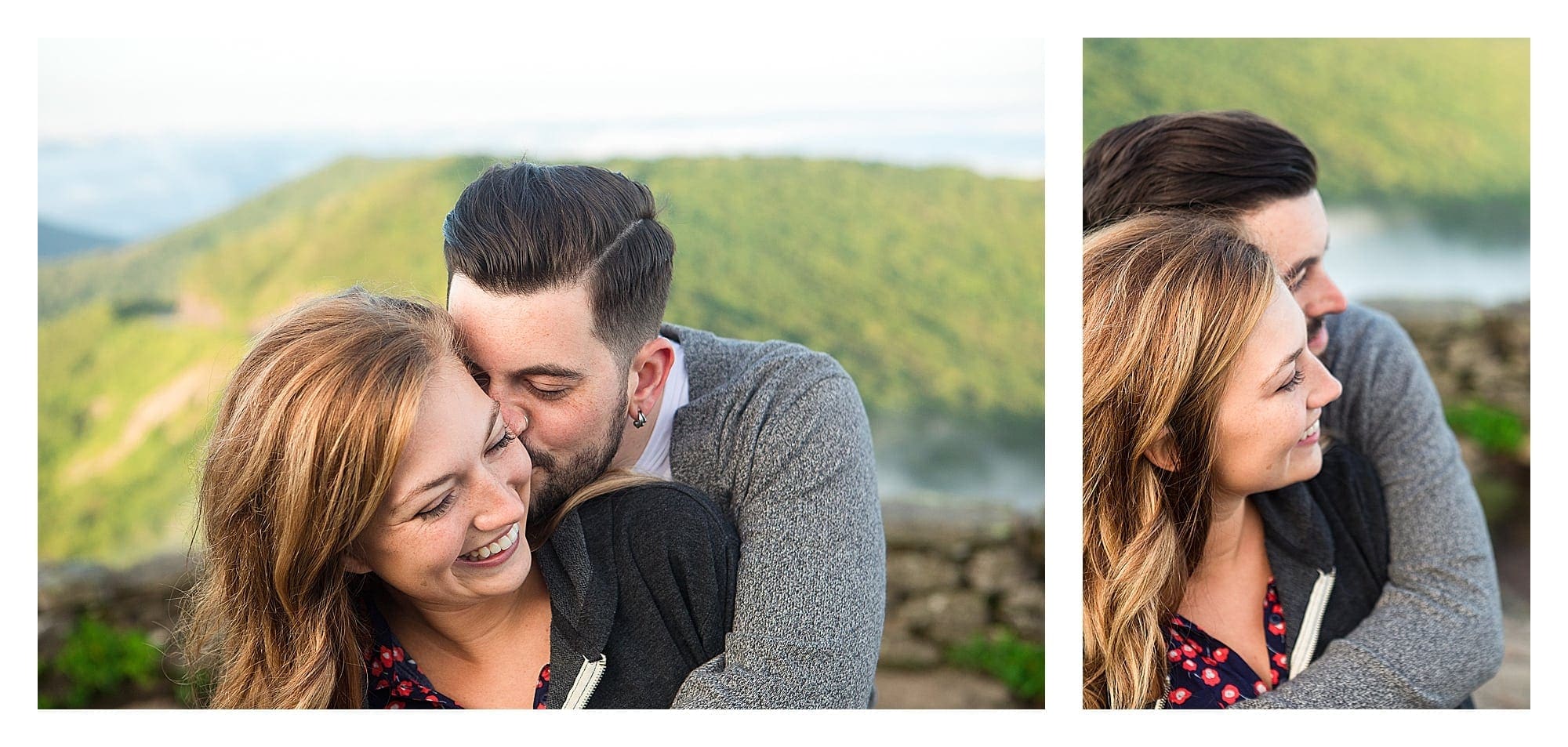 Man hugging fiance and kissing her on cheek