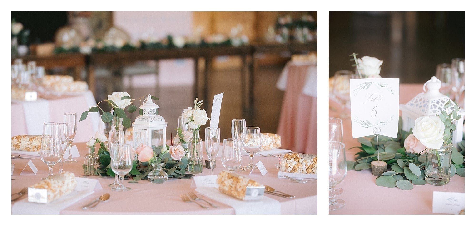 Peach and gold table settings for wedding reception