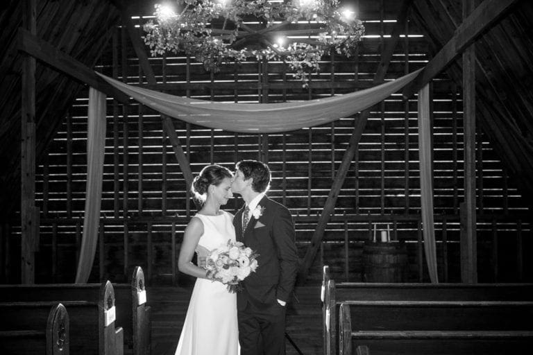 Indoor chapel portrait in black and white.