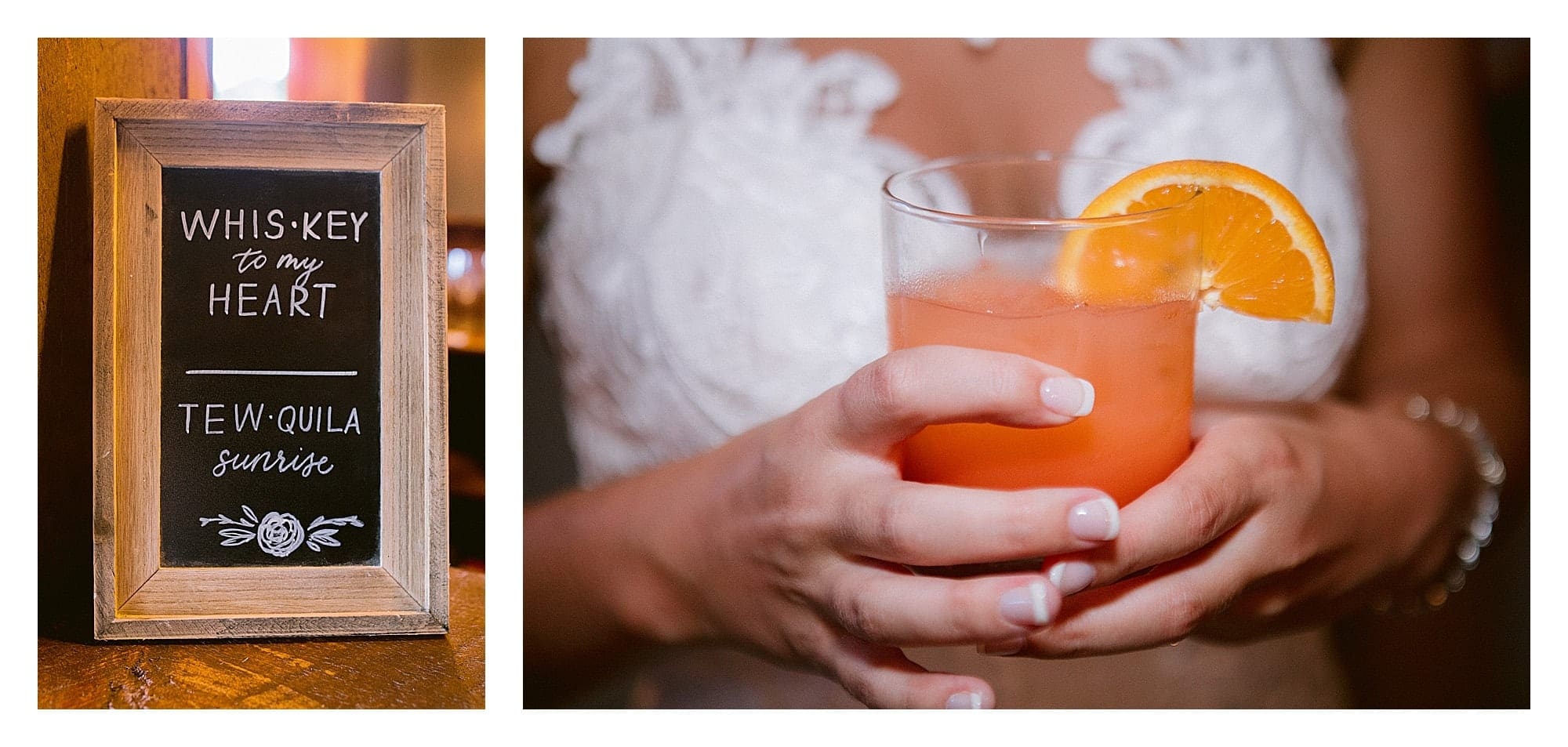 Bride holding orange tequila sunrise cocktail