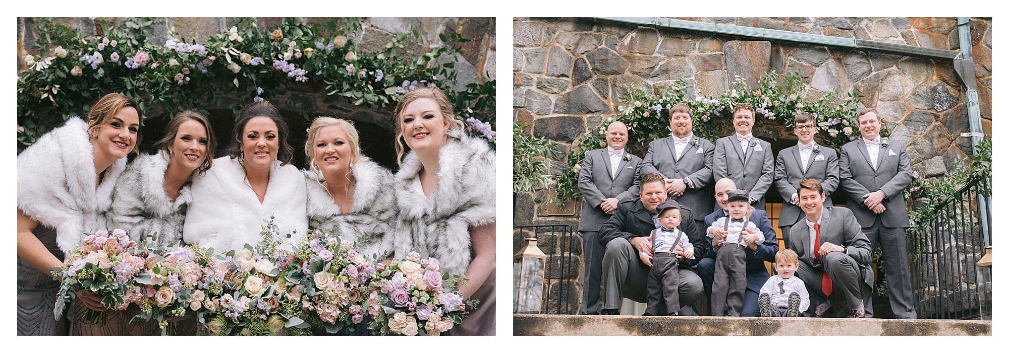 Bridesmaids and groomsmen on steps at Homewood wedding venue.  