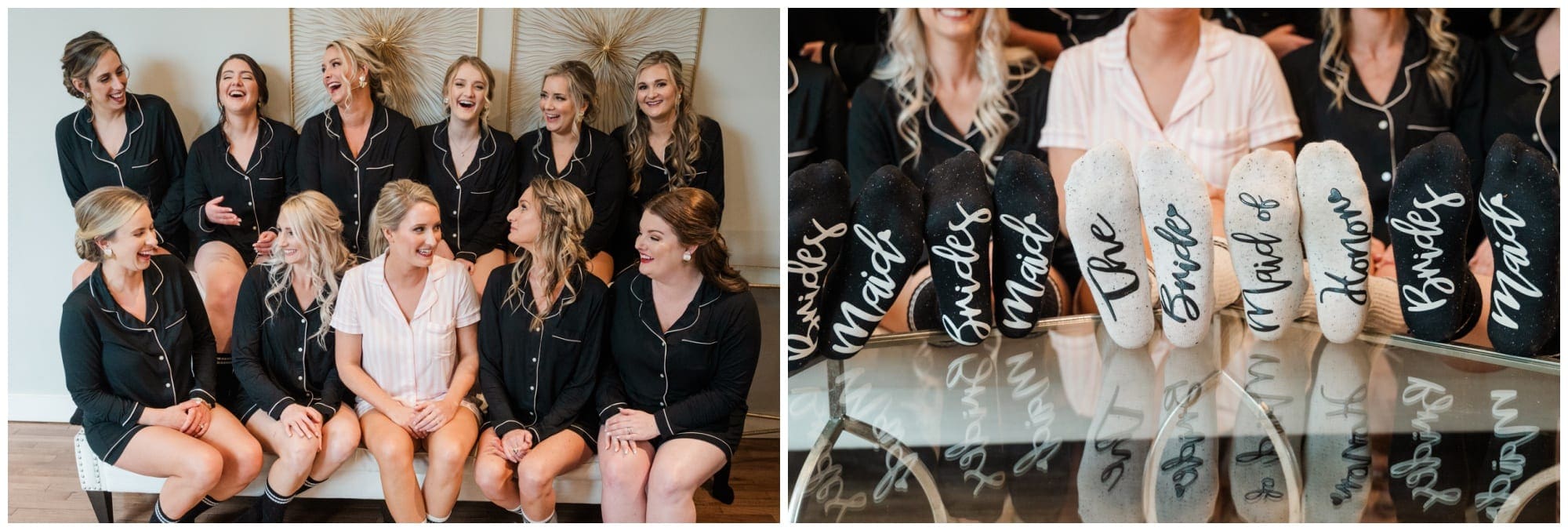 brides in matching pjs with wedding socks