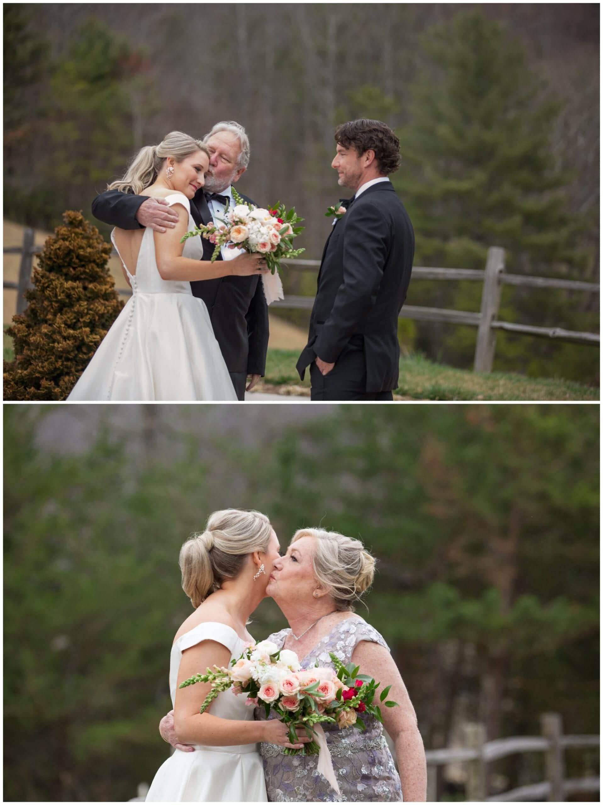 Mom and Dad give daughter a kiss