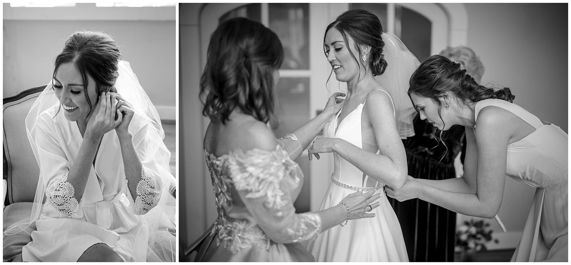 black and white photos of bride getting ready