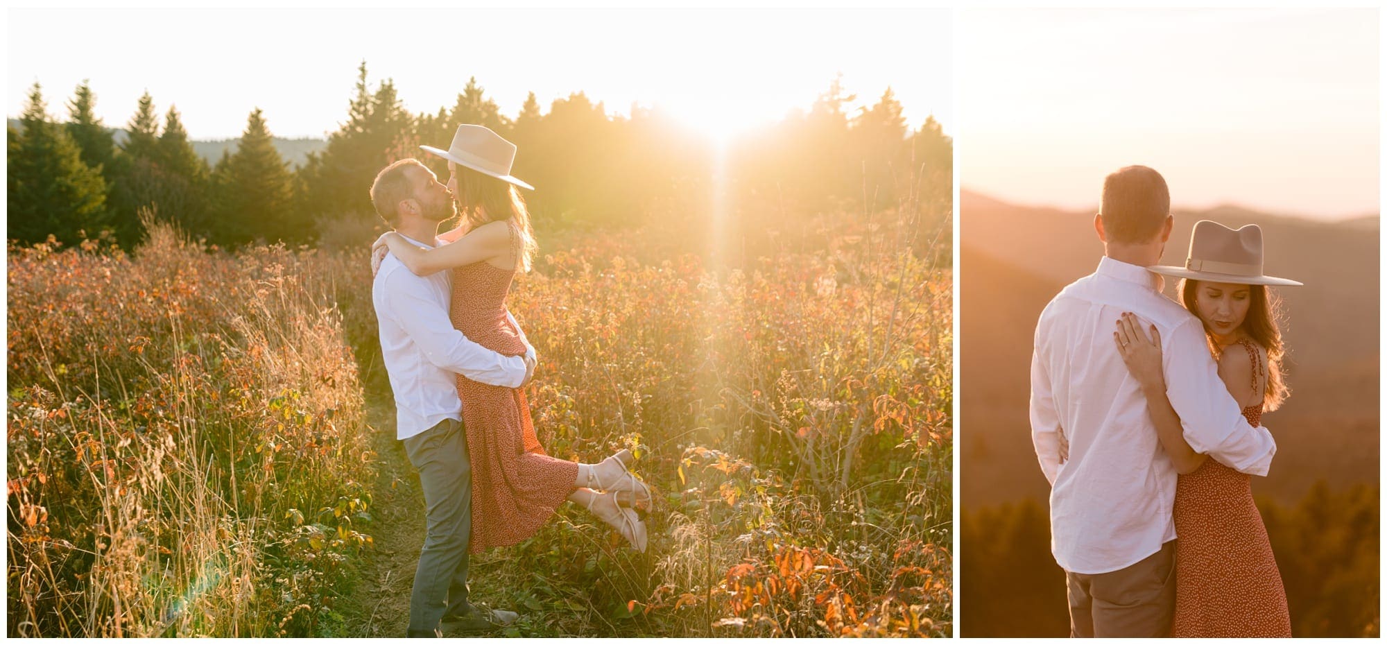 Engagement photos in a field in Asheville, NC.