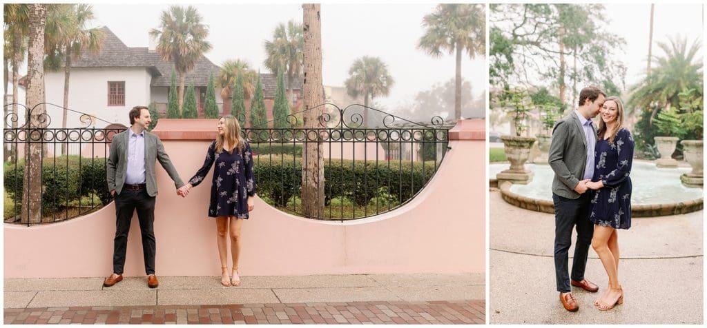 St Augustine Florida engagement photos with a pink wall.