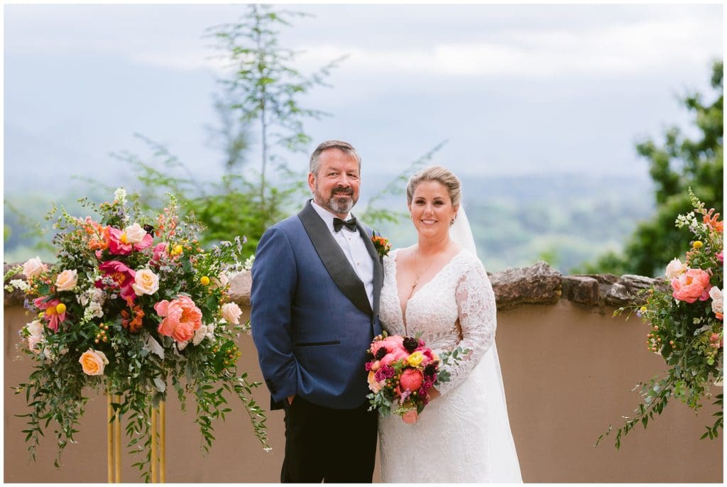 Bride and groom sunset portraits at the Omni Grove Park Inn | Asheville Wedding Photographer