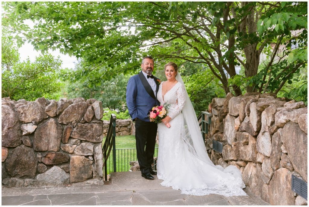 Bride and groom sunset portraits at the Omni Grove Park Inn | Asheville Wedding Photographer