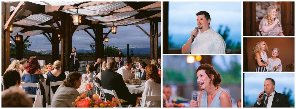 Reception photos on the terrace of the Omni Grove Park Inn during toasts.