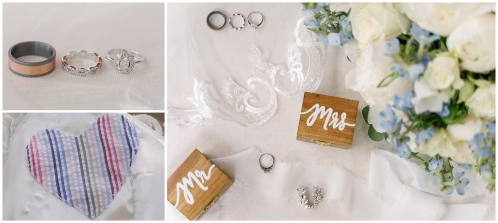 The bride had a piece of her late father's shirt cut into the shape of a heart and sewn into her wedding dress.