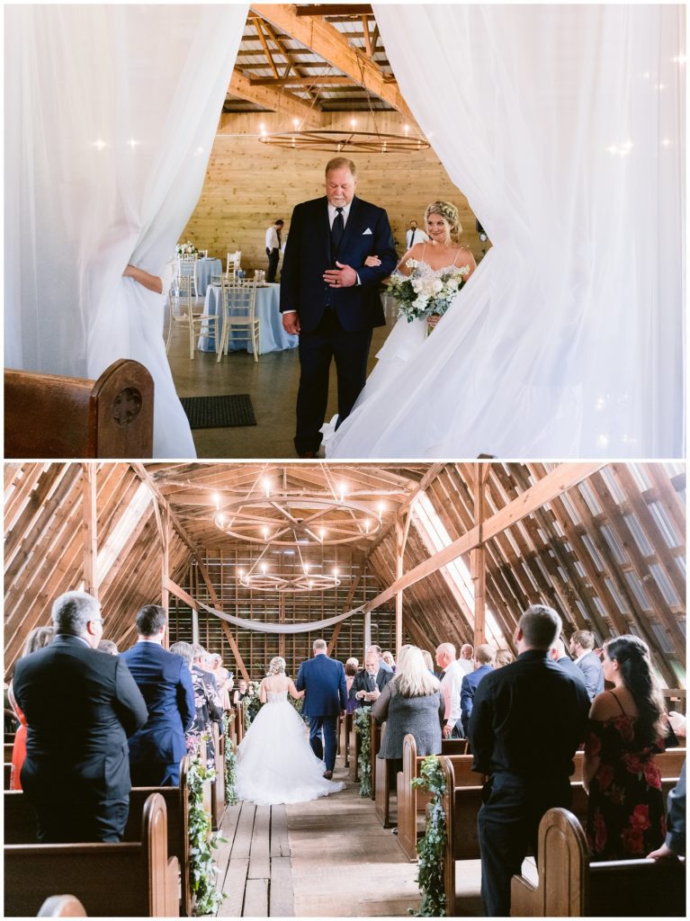 Indoor barn ceremony at Honeysuckle Hill in Asheville.