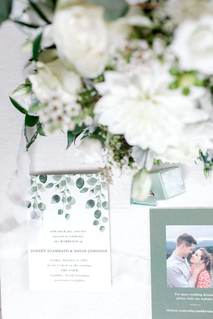 Wedding invitation with eucalyptus | Kathy Beaver Photography | Asheville Wedding Photographer