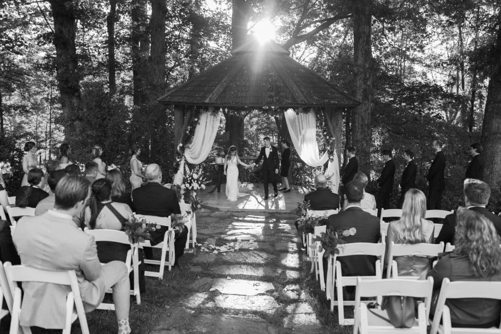 Black and white ceremony photo at The Farm | Kathy Beaver Photography | Asheville Wedding Photographer