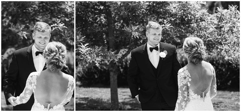 Bride and groom first look in black and white  | Asheville Wedding Photographer | Kathy Beaver Photography