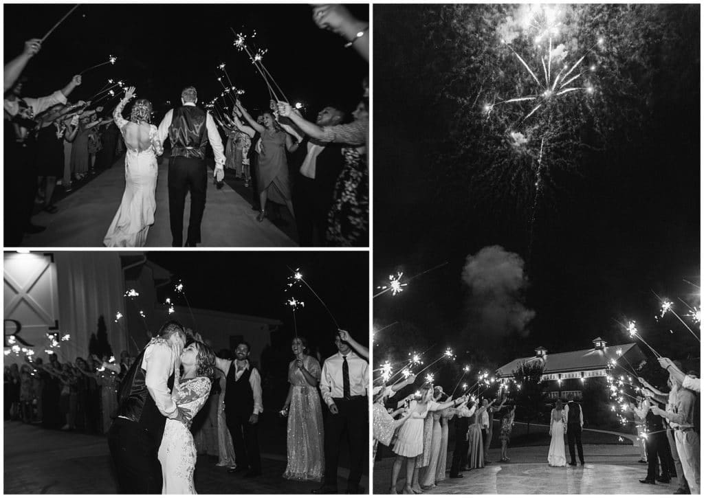 Sparkler exit with fireworks at Chestnut Ridge  | Asheville Wedding Photographer | Kathy Beaver Photography