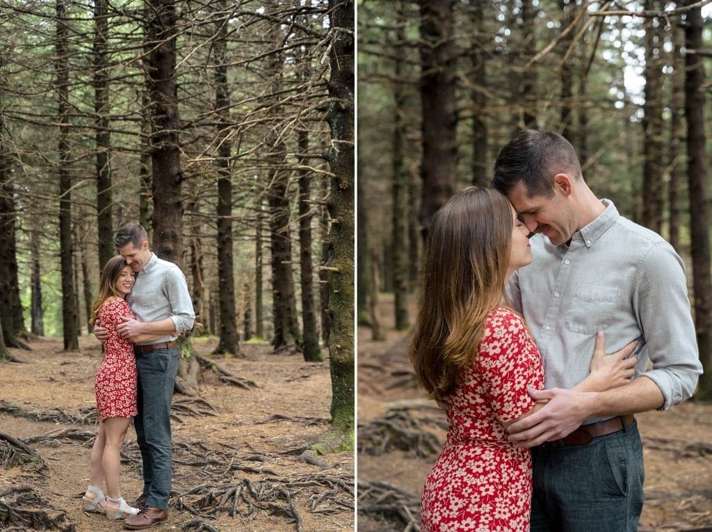 Engagement photos in the woods at Black Balsam Knob | Asheville Engagement Photographer