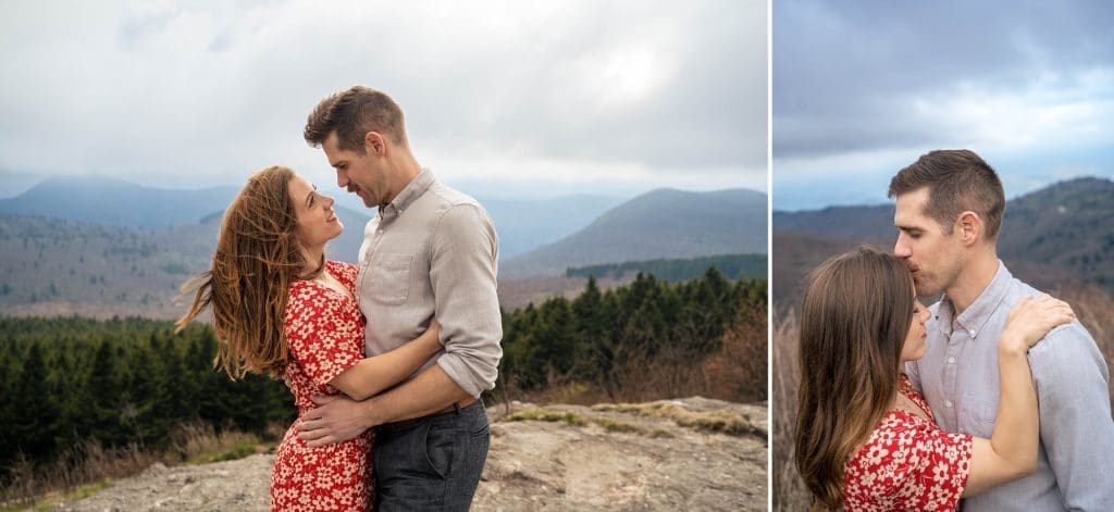 The wind blows her hair on the mountain at Black Balsam  | Asheville Engagement Photographer
