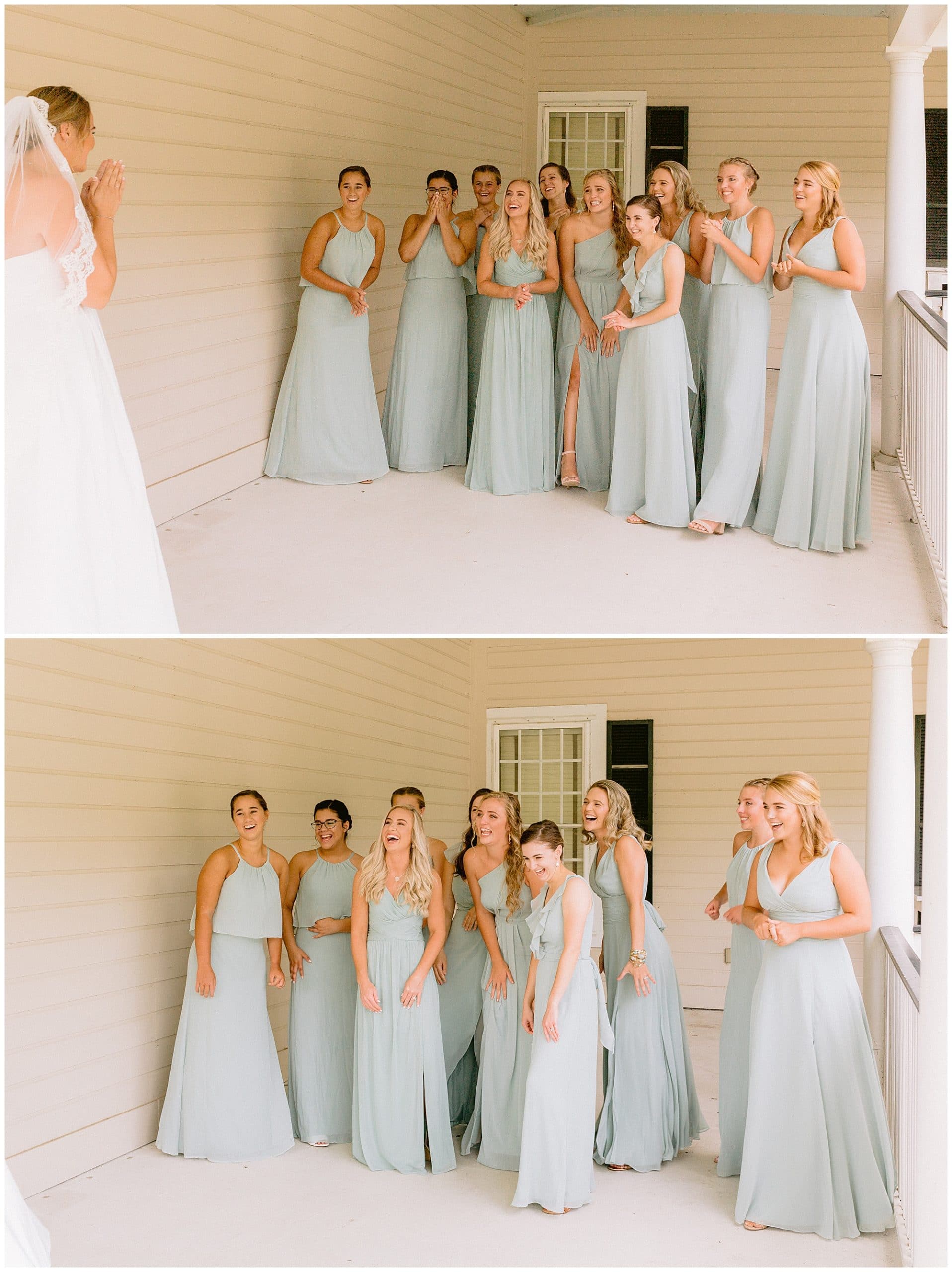 First Look, reveal with bridesmaids