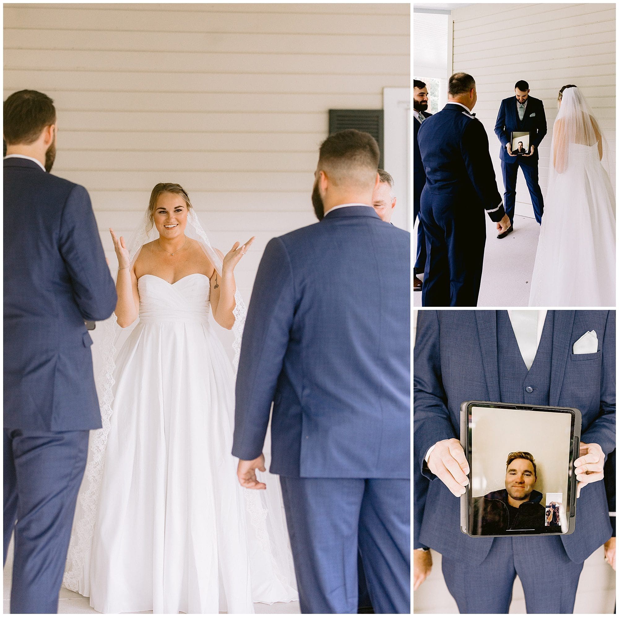 Bride shares a first look with her dad and brother - one who was there via facetime.