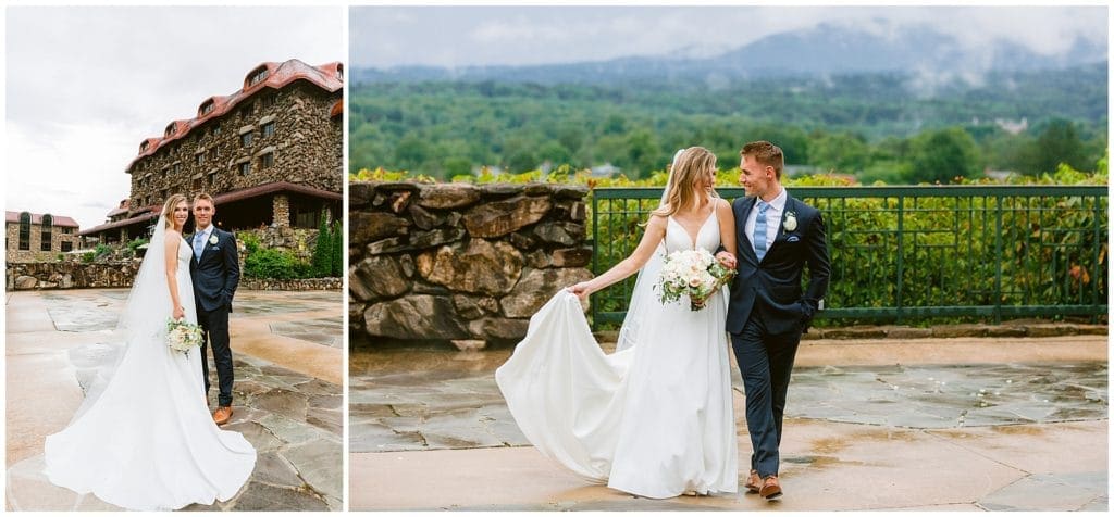 Bride and groom wedding photos at the Omni Grove Park Inn in Asheville | Kathy Beaver Photography