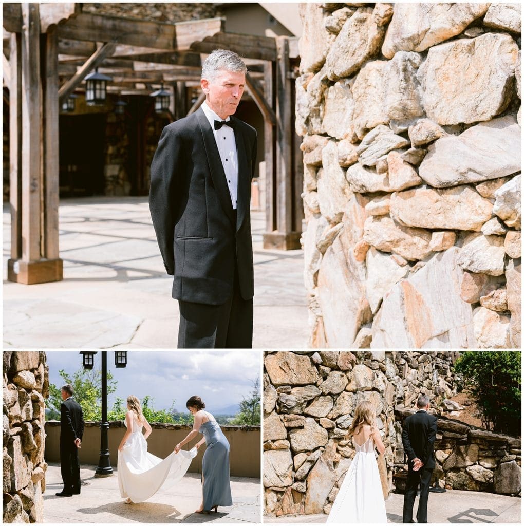 Bride's first look with dad at the Omni Grove | Kathy Beaver Photography