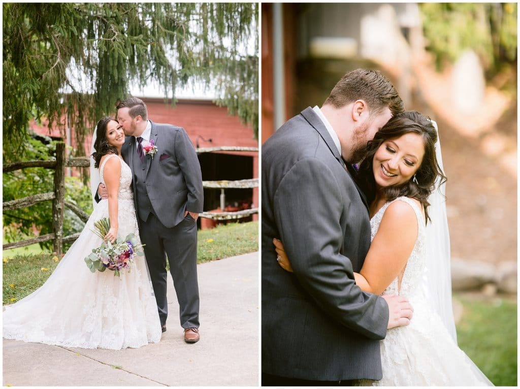 Romantic and joyful bride and groom photos at Honeysuckle Hill, a red rustic barn in Asheville | Asheville Wedding Photographer