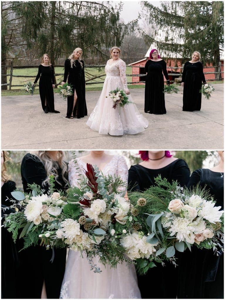 Winter wedding bouquet and bridesmaid inspiration  | Asheville Wedding Photographer
