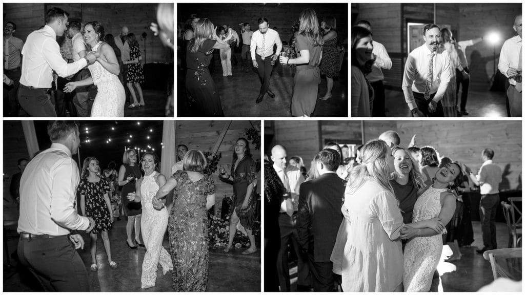 black and white photo of guests dancing