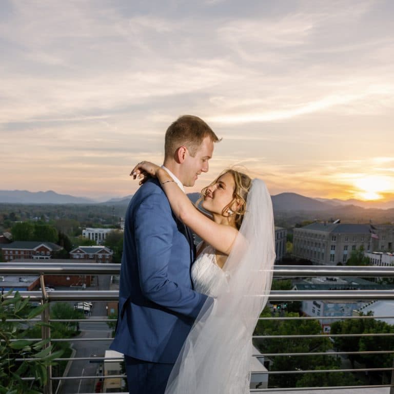 Sunset photo of bride and groom