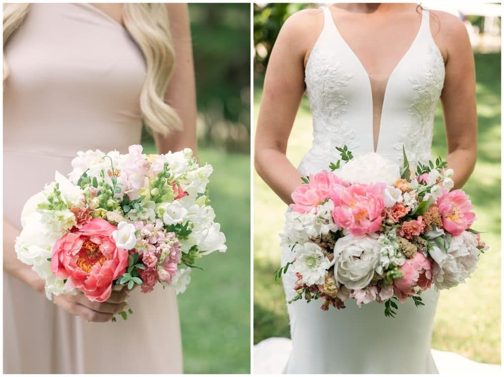 Bridesmaid and bride's bouquet by Blue Ridge Blooms for this spring wedding at Junebug Retro Resort