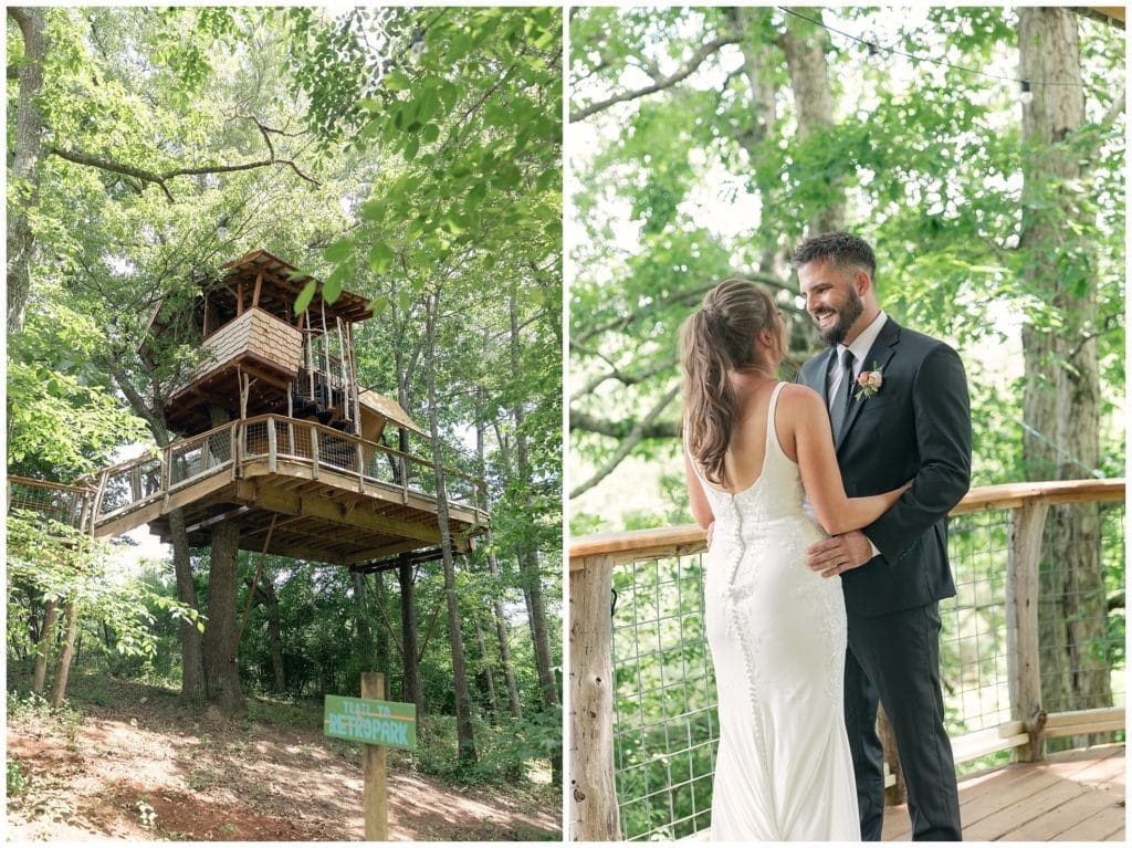 bride and groom share a private first look and vow excange at treehouse