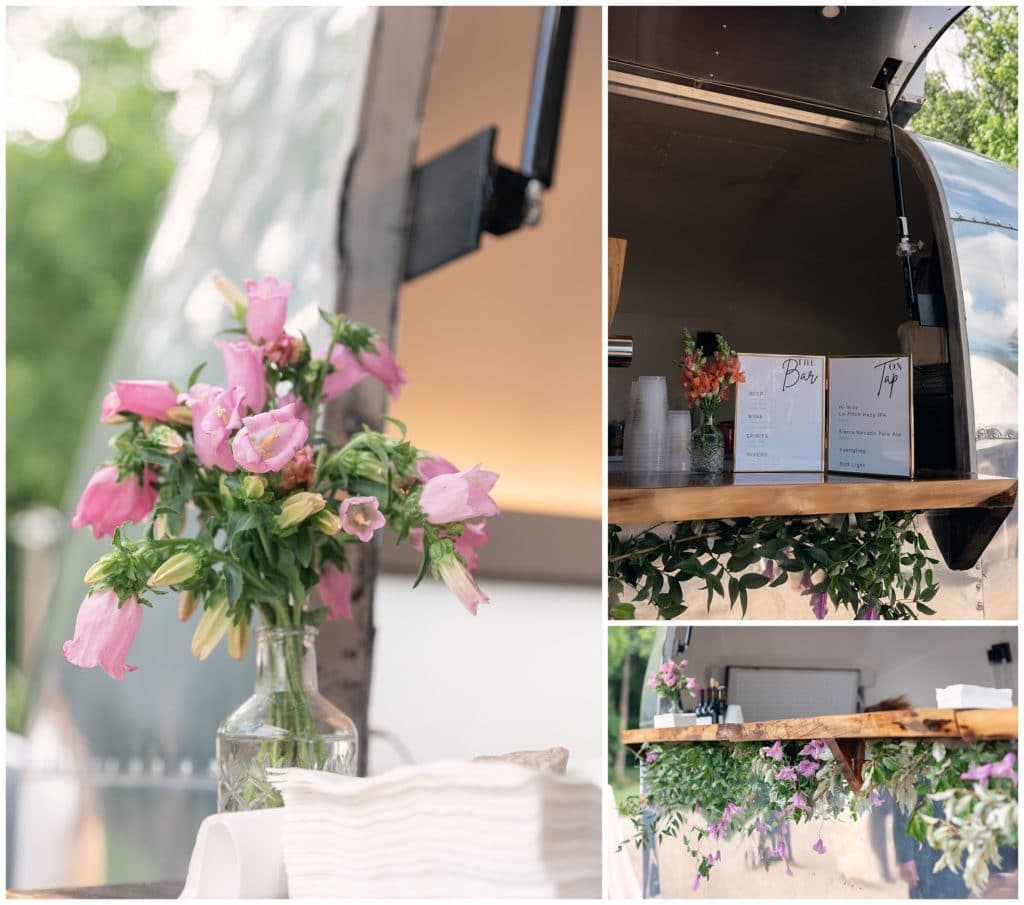 The camper bar with flowers perfect for a spring wedding at Junebug Retro Resort