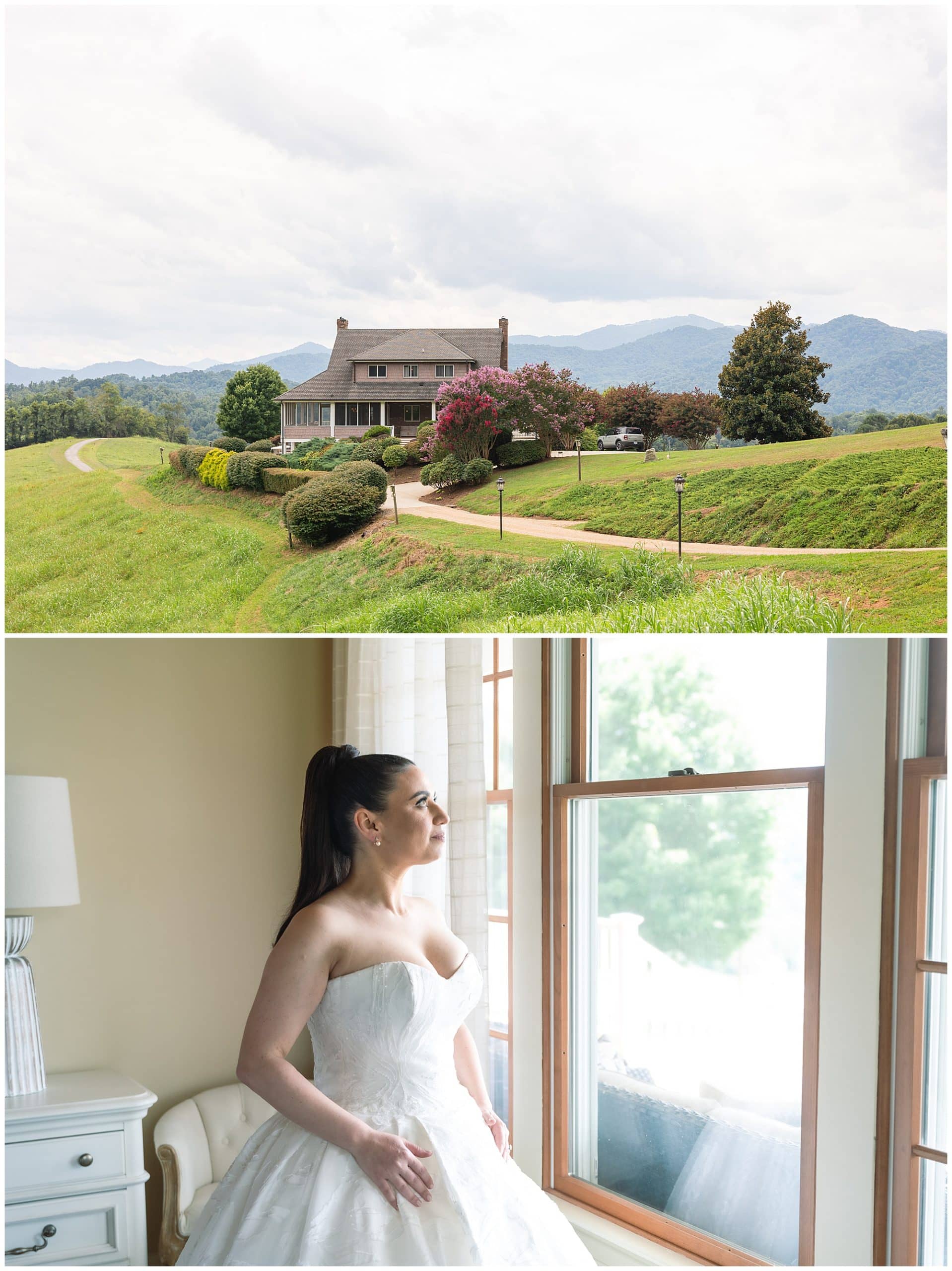 Bride looks at window at the Residence at the Ridge