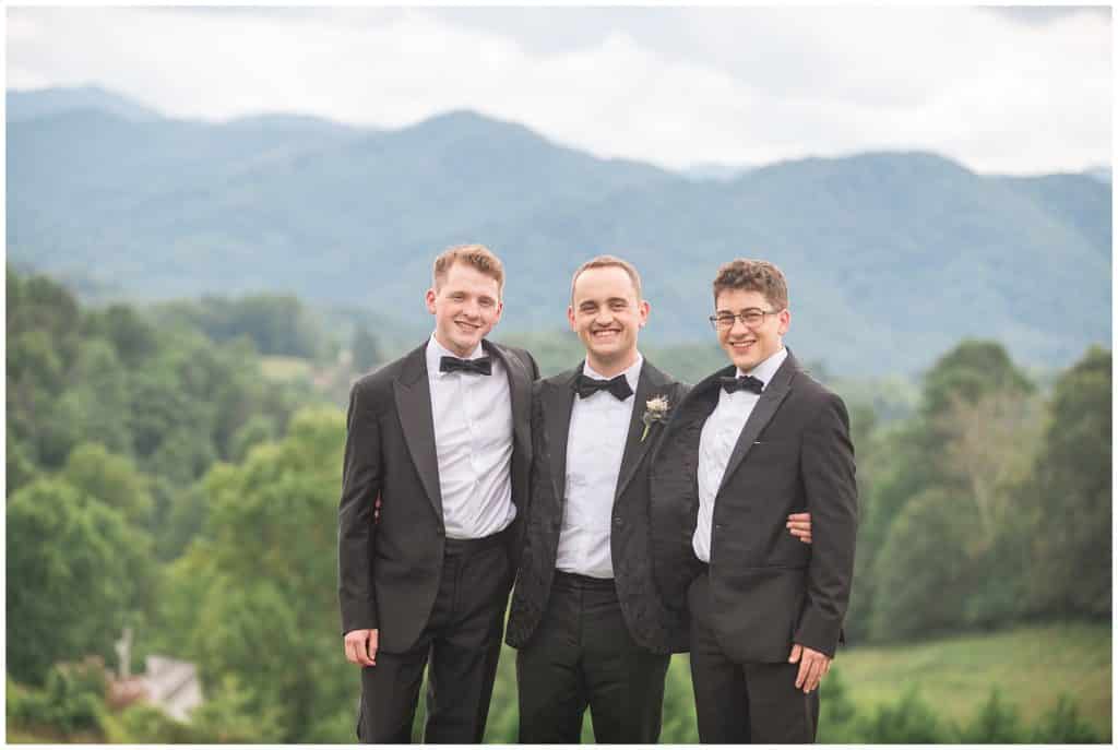 groom and groomsmen photos at the ridge outside Asheville, NC
